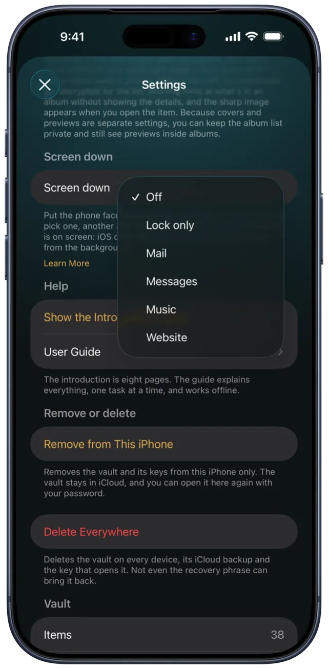 Turn your phone face down to lock the vault — SilentBox