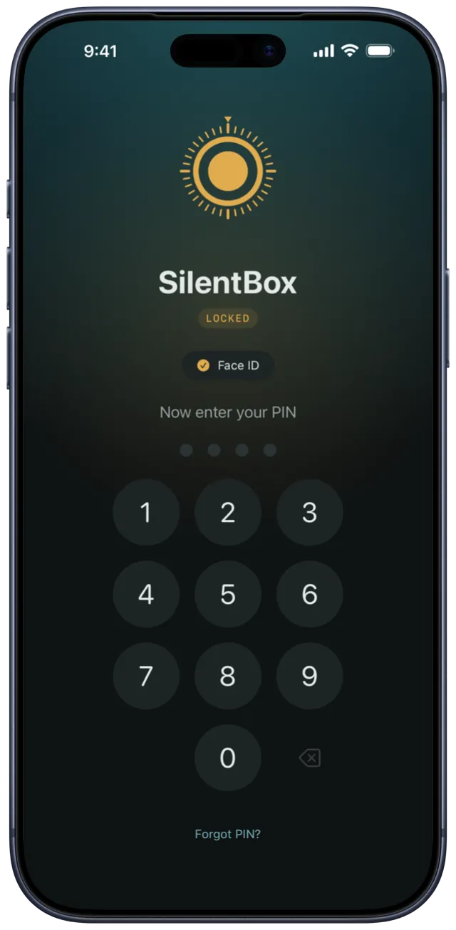 Two-step unlock: Face ID, then your PIN — SilentBox