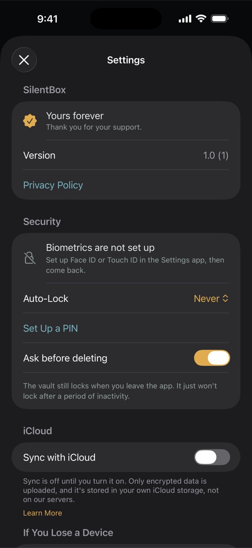 SilentBox on iPhone